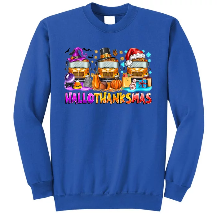 Happt Hallothanksmas School Bus Halloween Merry Christmas Tall Sweatshirt