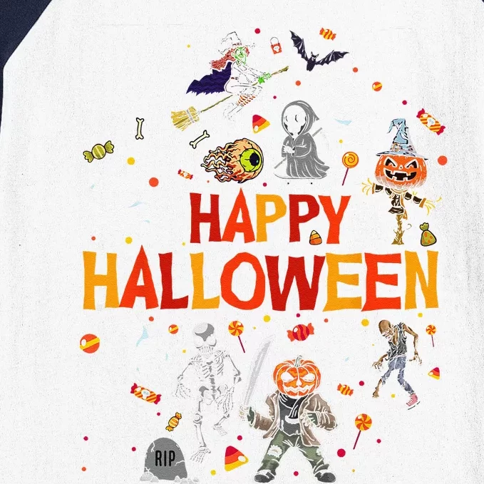 Happy Halloween Scary Spooky Retro Style Baseball Sleeve Shirt