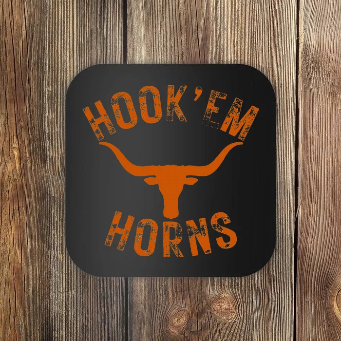 HookEm Horns State Of Texas Bull Head With Longhorns Design Coaster