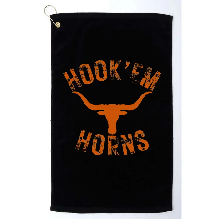 HookEm Horns State Of Texas Bull Head With Longhorns Design Platinum Collection Golf Towel