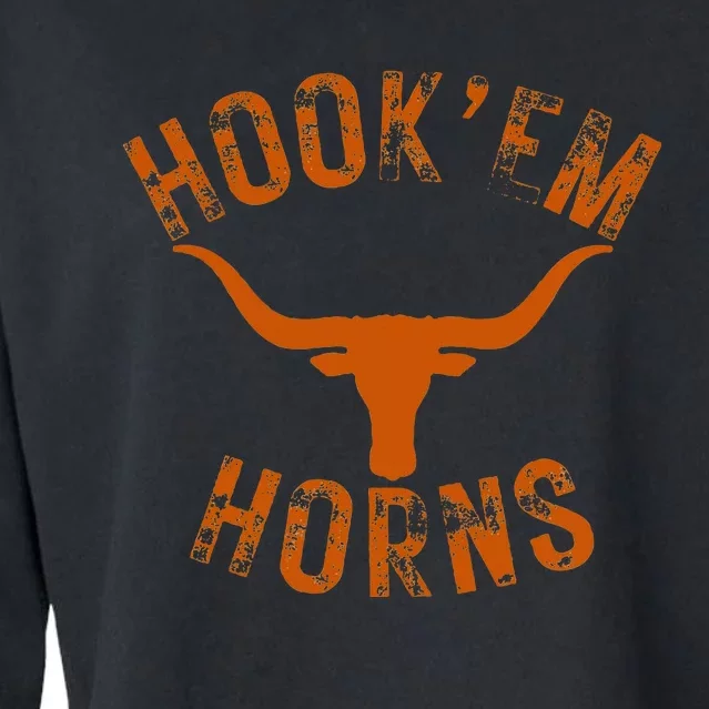 HookEm Horns State Of Texas Bull Head With Longhorns Design Cropped Pullover Crew