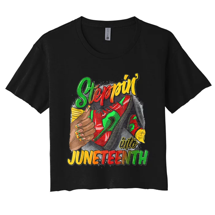 High Heels Steppin Into Juneteenth Africa Black Woman Women's Crop Top Tee