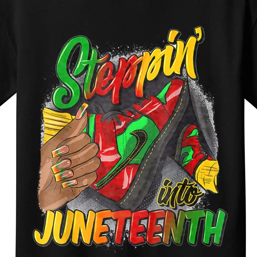 High Heels Steppin Into Juneteenth Africa Black Woman Kids T-Shirt