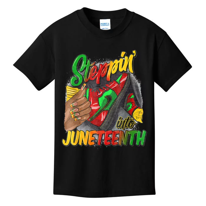 High Heels Steppin Into Juneteenth Africa Black Woman Kids T-Shirt