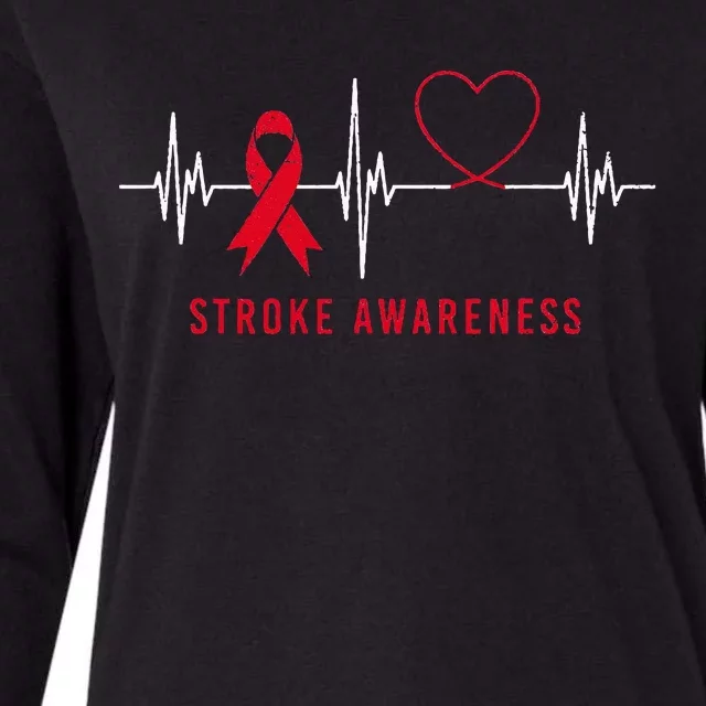 Heartbeat Heart Stroke Awareness Month Red Ribbon Support Womens Cotton Relaxed Long Sleeve T-Shirt