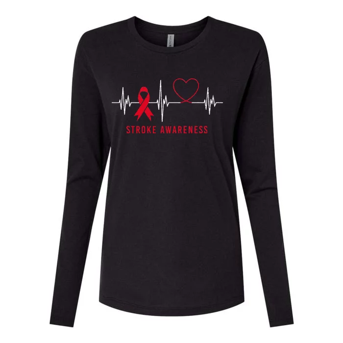 Heartbeat Heart Stroke Awareness Month Red Ribbon Support Womens Cotton Relaxed Long Sleeve T-Shirt