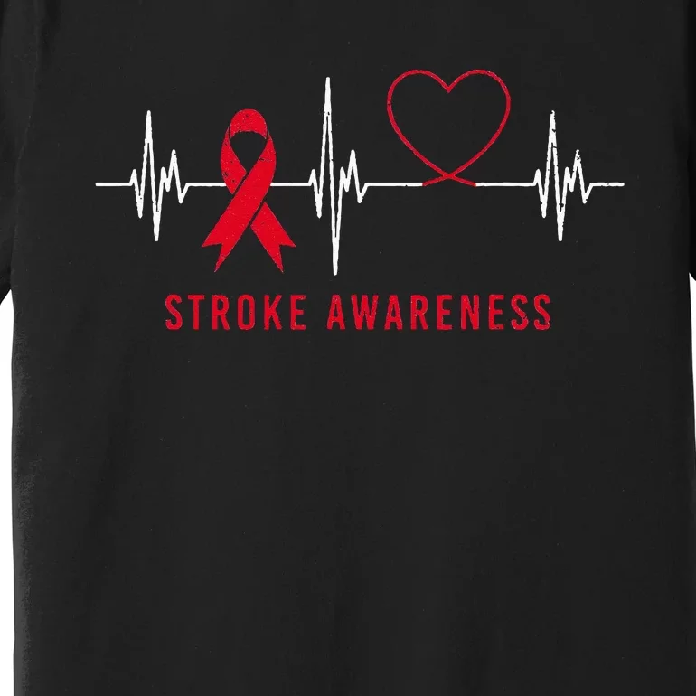 Heartbeat Heart Stroke Awareness Month Red Ribbon Support Premium T-Shirt