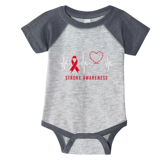 Heartbeat Heart Stroke Awareness Month Red Ribbon Support Infant Baby Jersey Bodysuit