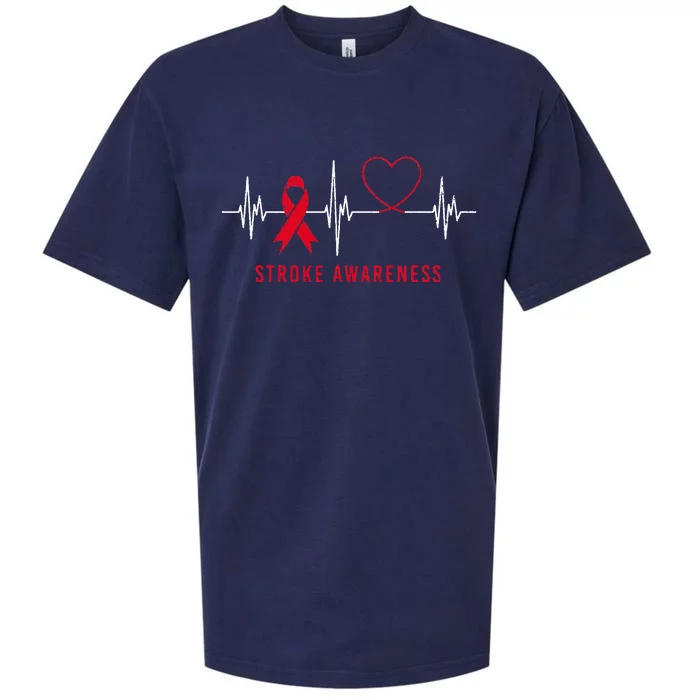 Heartbeat Heart Stroke Awareness Month Red Ribbon Support Sueded Cloud Jersey T-Shirt