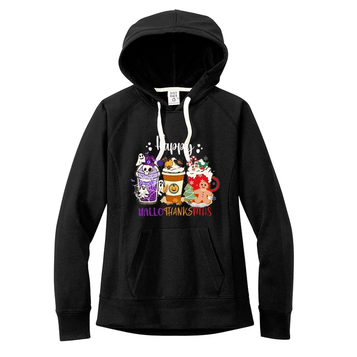 Happy Hallo Thanks Mas Coffee Drinks & Festive Icons Women's Fleece Hoodie