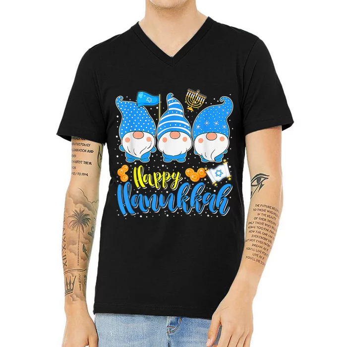 Happy Hanukkah Three Gnomes Chanukah Jewish Holiday V-Neck T-Shirt