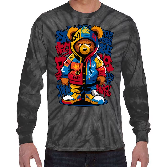 Hip Hop Teddy Bear Rap Music Tie-Dye Long Sleeve Shirt