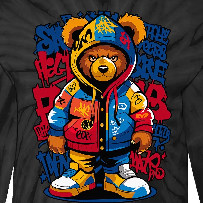 Hip Hop Teddy Bear Rap Music Tie-Dye Long Sleeve Shirt