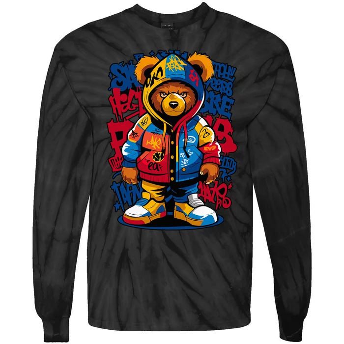 Hip Hop Teddy Bear Rap Music Tie-Dye Long Sleeve Shirt