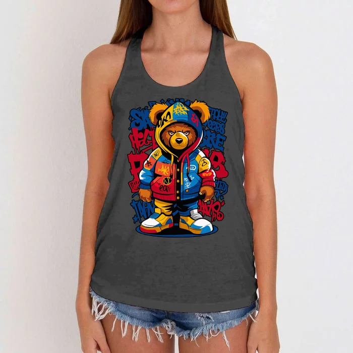 Hip Hop Teddy Bear Rap Music Women's Knotted Racerback Tank