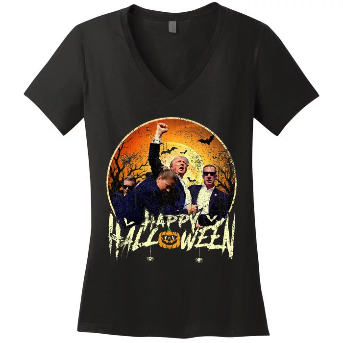 Happy Halloween Trump 2024 Trumpvance 2024 Women's V-Neck T-Shirt