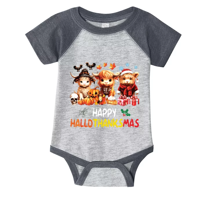 Happy Halloween Thanksgiving Christmas Highland Cow Holiday Infant Baby Jersey Bodysuit