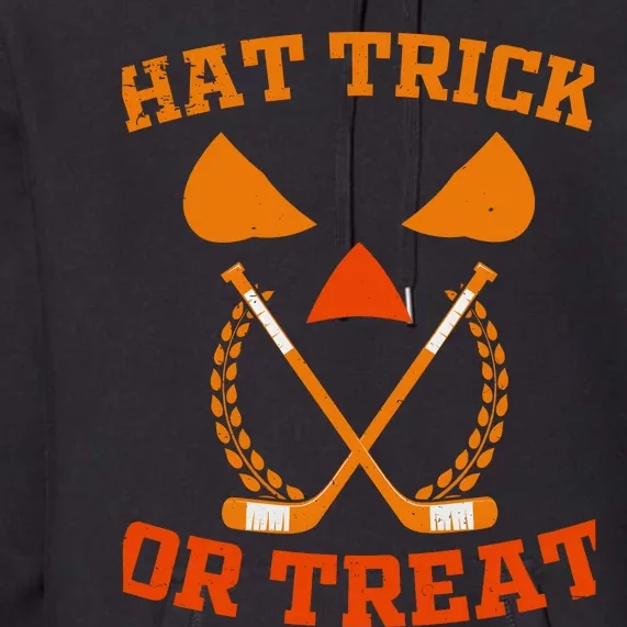 Hockey Hat Trick Or Treat Halloween Funny Premium Hoodie