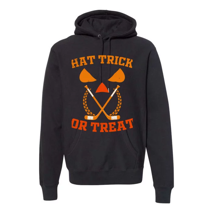 Hockey Hat Trick Or Treat Halloween Funny Premium Hoodie