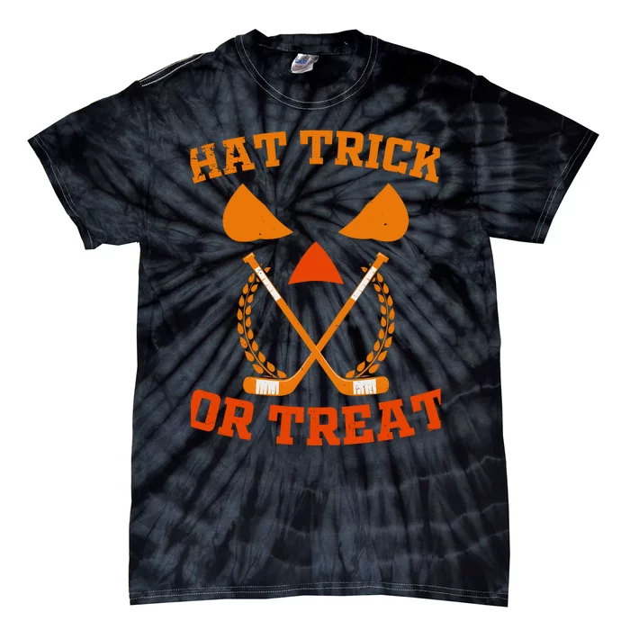 Hockey Hat Trick Or Treat Halloween Funny Tie-Dye T-Shirt