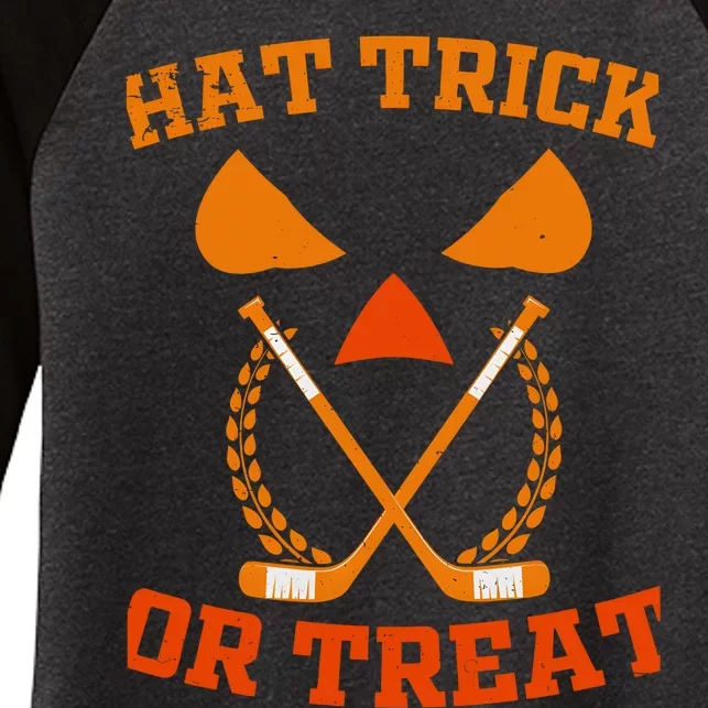 Hockey Hat Trick Or Treat Halloween Funny Women's Tri-Blend 3/4-Sleeve Raglan Shirt