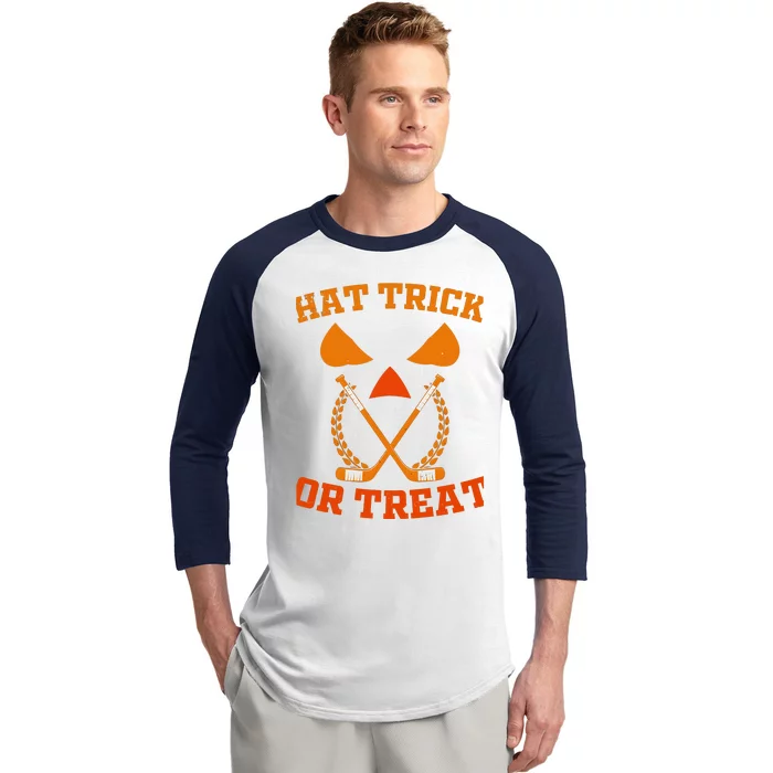 Hockey Hat Trick Or Treat Halloween Funny Baseball Sleeve Shirt