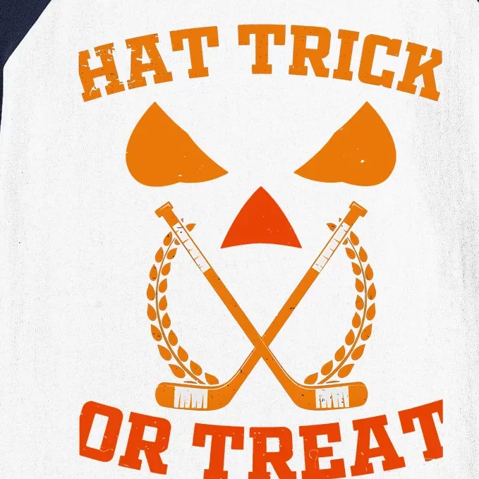 Hockey Hat Trick Or Treat Halloween Funny Baseball Sleeve Shirt