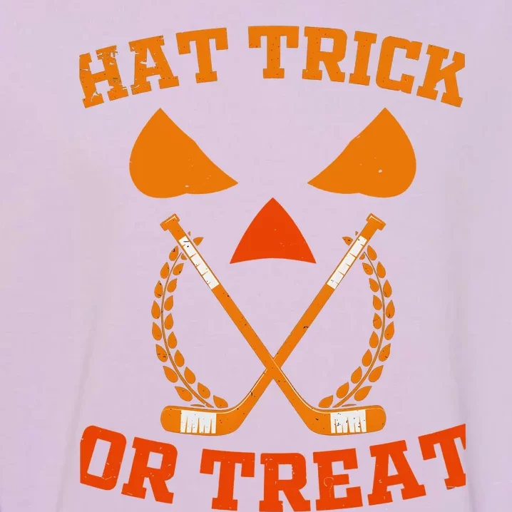 Hockey Hat Trick Or Treat Halloween Funny Garment-Dyed Sweatshirt