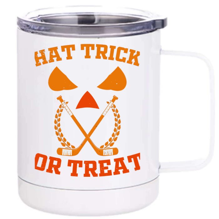 Hockey Hat Trick Or Treat Halloween Funny Front & Back 12oz Stainless Steel Tumbler Cup