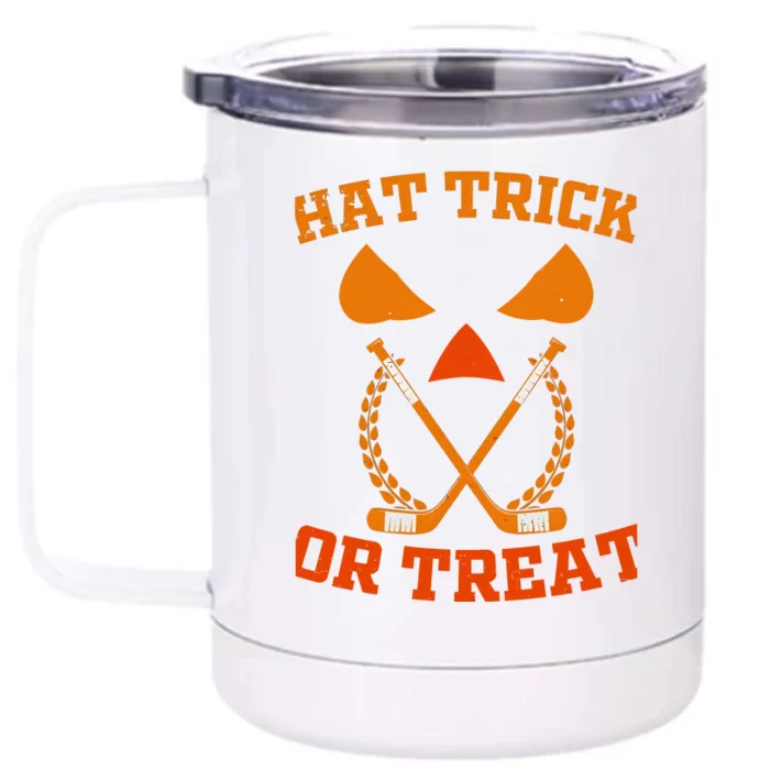 Hockey Hat Trick Or Treat Halloween Funny Front & Back 12oz Stainless Steel Tumbler Cup