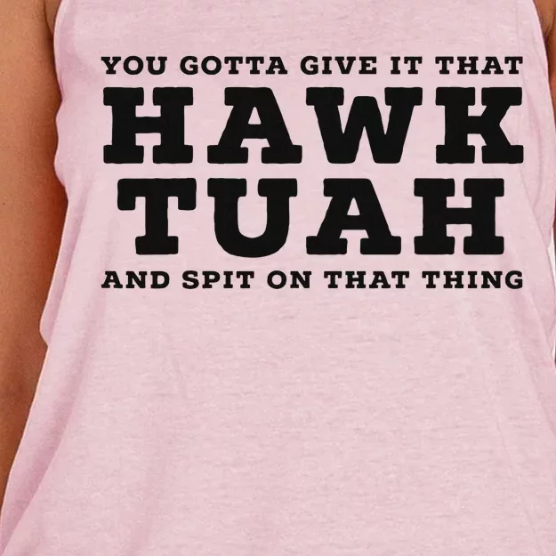 Hilarious Hawk Tuah Girl Meme Design Women's Knotted Racerback Tank