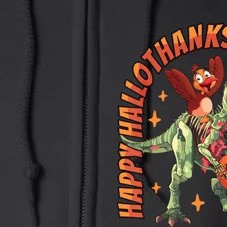 Happy Hallothanksmas Trex Halloween Thanksgiving Christmas Full Zip Hoodie