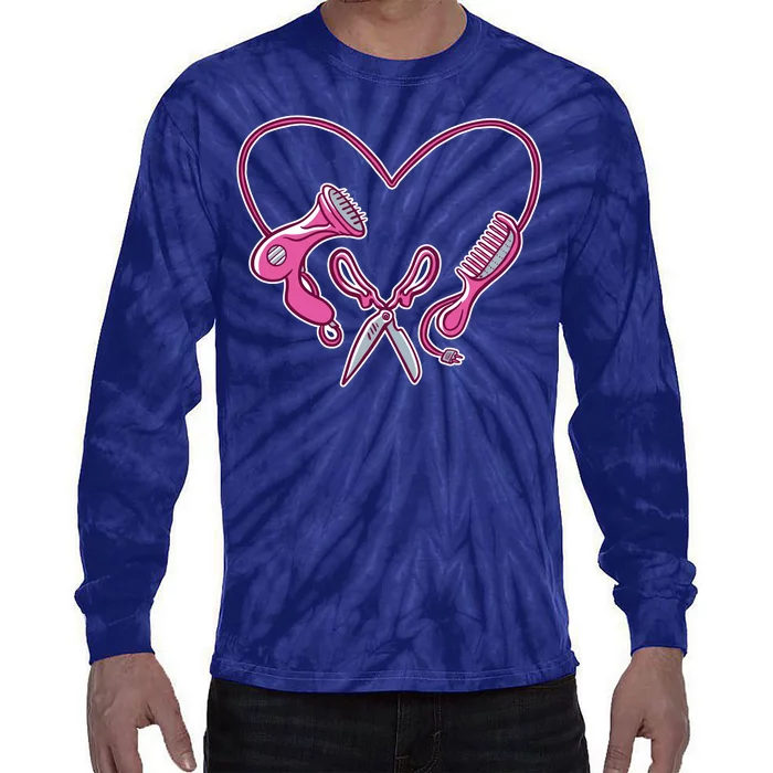 Hairdresser Heart Tools Tie-Dye Long Sleeve Shirt