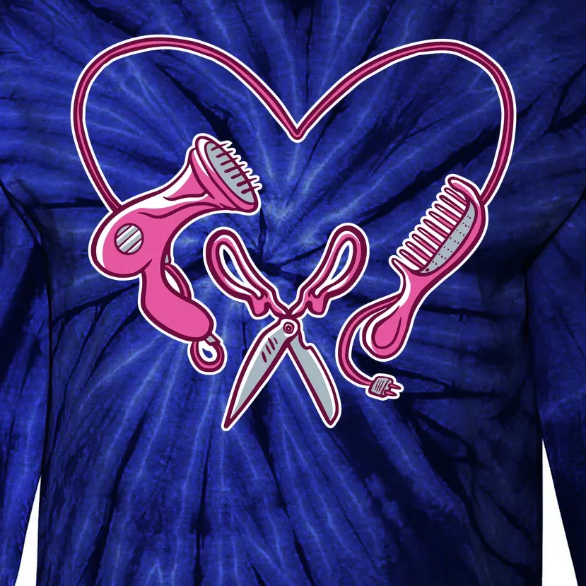 Hairdresser Heart Tools Tie-Dye Long Sleeve Shirt