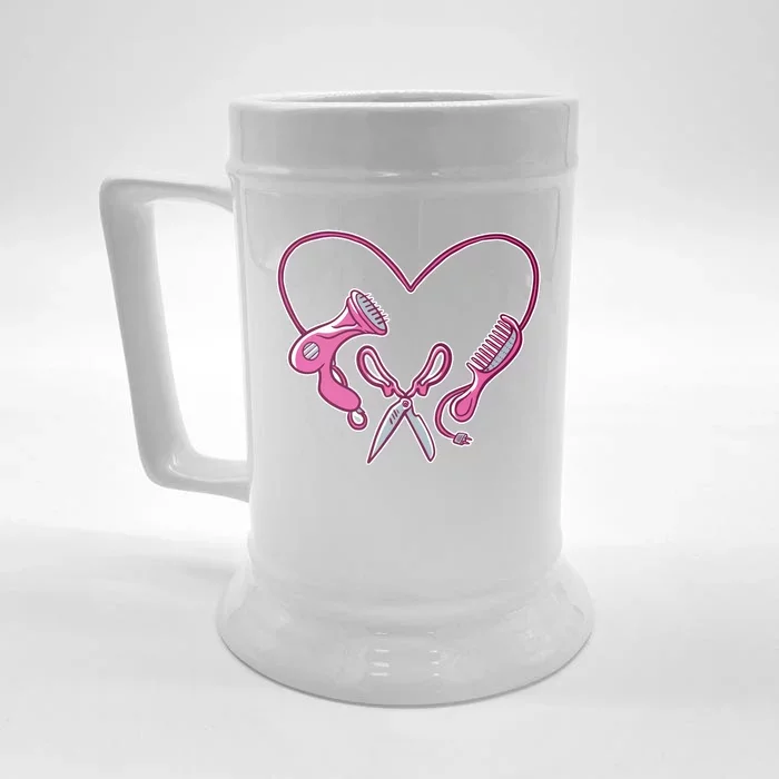 Hairdresser Heart Tools Front & Back Beer Stein