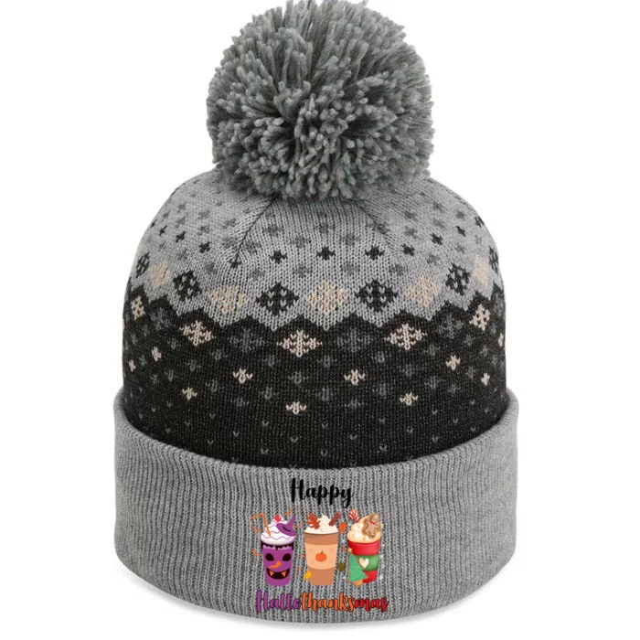 Happy Halloween Thanksgiving Christmas Coffee Lover The Baniff Cuffed Pom Beanie