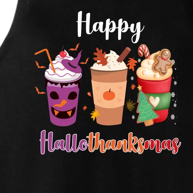 Happy Halloween Thanksgiving Christmas Coffee Lover Ladies Tri-Blend Wicking Tank