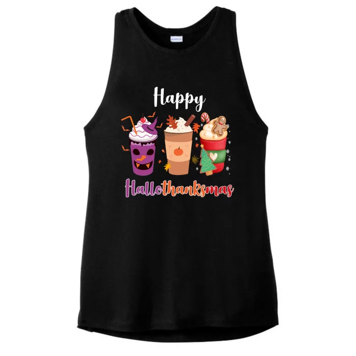 Happy Halloween Thanksgiving Christmas Coffee Lover Ladies Tri-Blend Wicking Tank