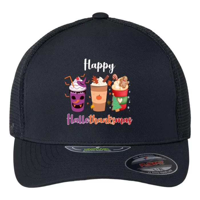 Happy Halloween Thanksgiving Christmas Coffee Lover Flexfit Unipanel Trucker Cap