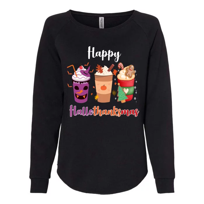 Happy Halloween Thanksgiving Christmas Coffee Lover Womens California Wash Sweatshirt