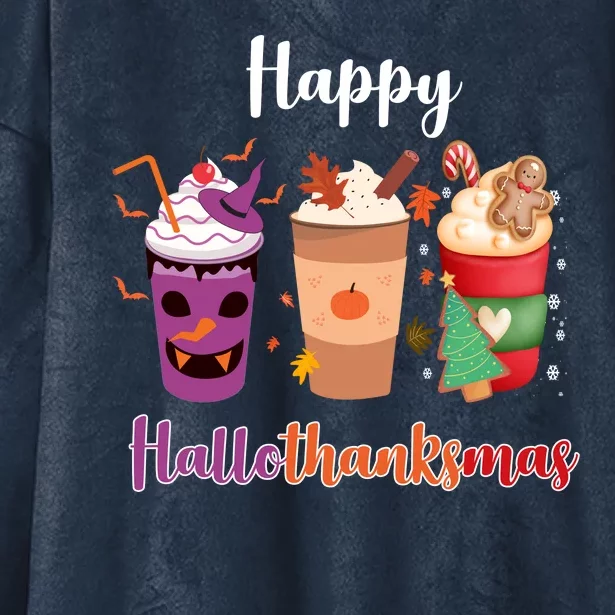 Happy Halloween Thanksgiving Christmas Coffee Lover Hooded Wearable Blanket