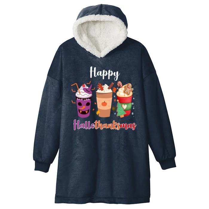 Happy Halloween Thanksgiving Christmas Coffee Lover Hooded Wearable Blanket