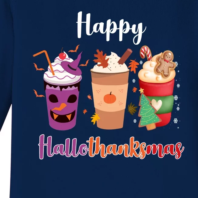 Happy Halloween Thanksgiving Christmas Coffee Lover Baby Long Sleeve Bodysuit