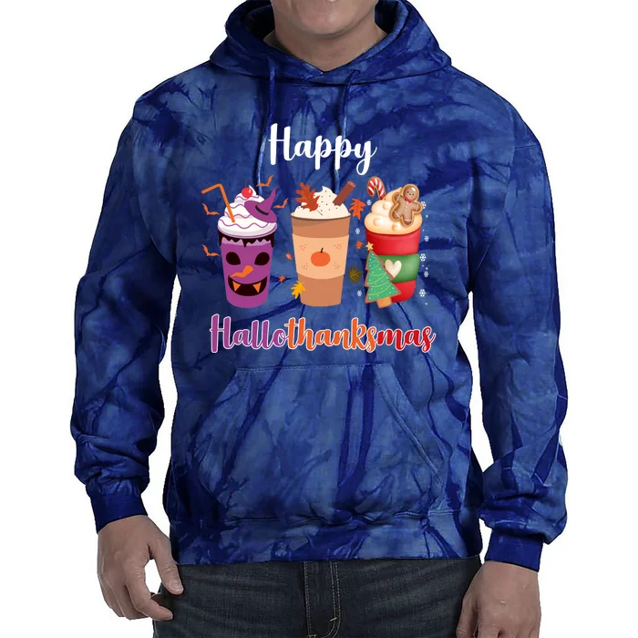 Happy Halloween Thanksgiving Christmas Coffee Lover Tie Dye Hoodie