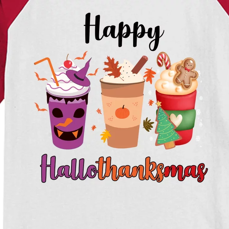 Happy Halloween Thanksgiving Christmas Coffee Lover Kids Colorblock Raglan Jersey