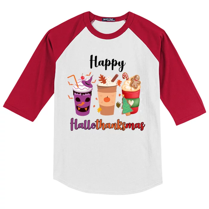 Happy Halloween Thanksgiving Christmas Coffee Lover Kids Colorblock Raglan Jersey