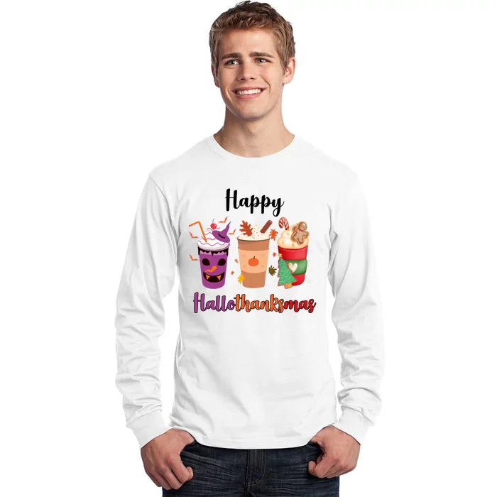 Happy Halloween Thanksgiving Christmas Coffee Lover Tall Long Sleeve T-Shirt