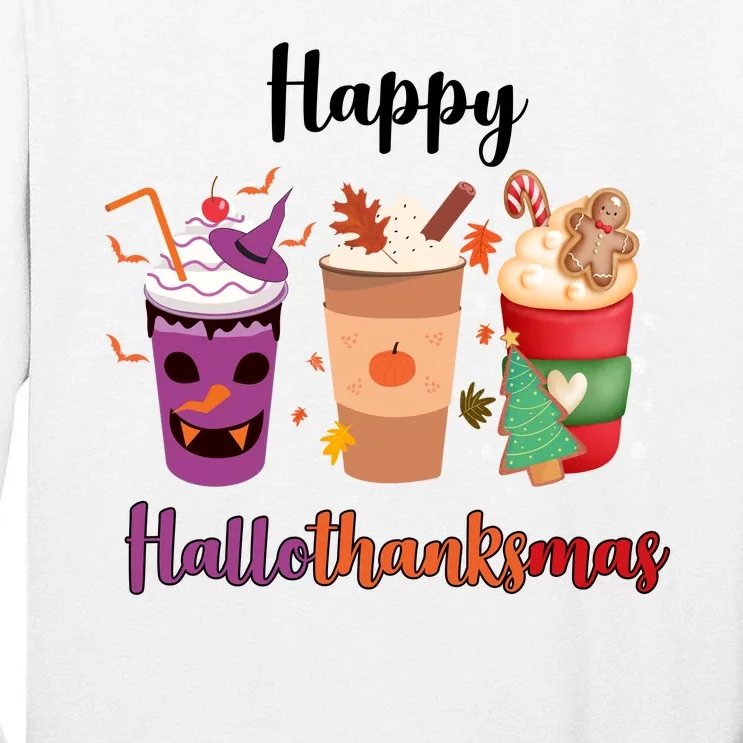 Happy Halloween Thanksgiving Christmas Coffee Lover Tall Long Sleeve T-Shirt