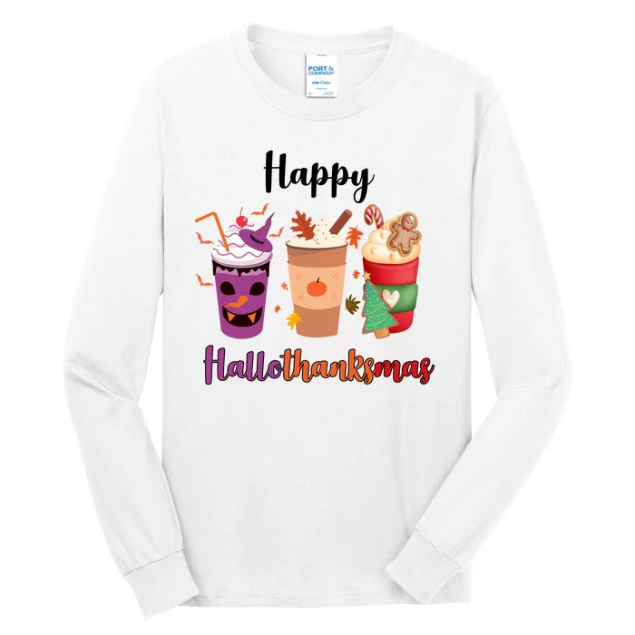 Happy Halloween Thanksgiving Christmas Coffee Lover Tall Long Sleeve T-Shirt