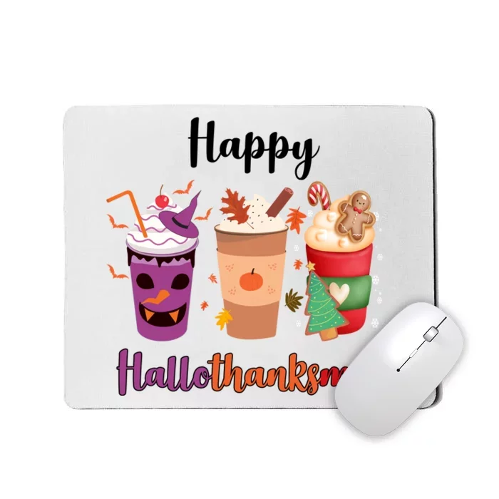 Happy Halloween Thanksgiving Christmas Coffee Lover Mousepad